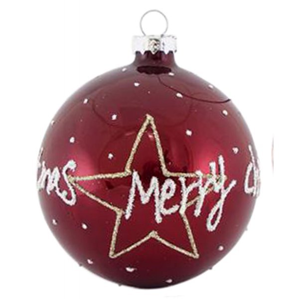 Χριστουγεννιάτικη Γυάλινη Μπάλα Κόκκινη με Αστέρι και "Merry Christmas" (8cm)